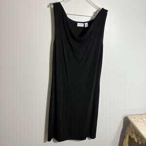 CHICOS Travelers Dress 2 US L Black Slinky Swing Stretch Sleeveless Midi